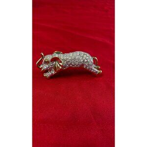 Rhinestone Elephant Shoulder Pin 4" Long Elegant VTG Statement Mobwife  glam